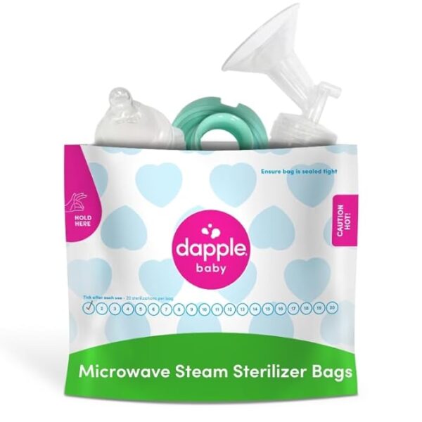 Click image to open expanded view Dapple Baby Microwave Sterilizer Bags, Reusable for Breast Pump Parts & Baby Bottle, 20 Uses Per Bag, Great for Travel & Office, 8 Count (Pack of 1) - Image 5