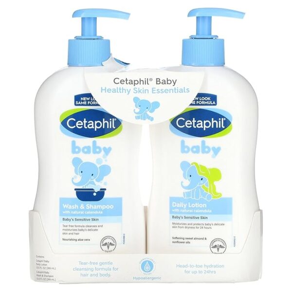 Cetaphil Baby Wash & Shampoo Plus Body Lotion, Healthy Skin Essentials, Head to Toe Hydration for up to 24 Hours, for Delicate, Sensitive Skin, 2-Pack,White - Image 5