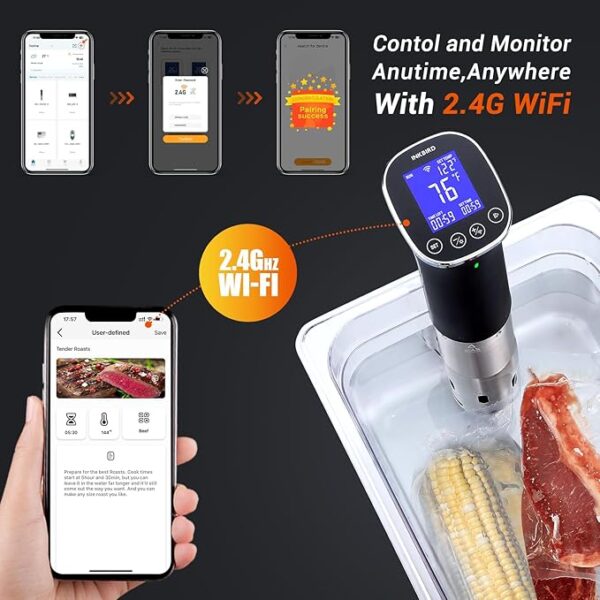 Inkbird Waterproof WIFI Sous Vide Cooker ISV-300W, 1000 Watts Sous-Vide Machine with 14 Preset Recipes, 3D Fast-Heating Thermal Immersion Circulator with Timer - Image 6