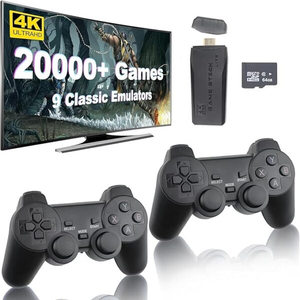 Wireless Retro Game Console, Retro Game Stick with Built-in 9 Emulators, 20,000+ Games, 4k Hdmi Output, and 2.4GHz Wireless Controller, Plug and Retro Play Video Games for Tv (64)