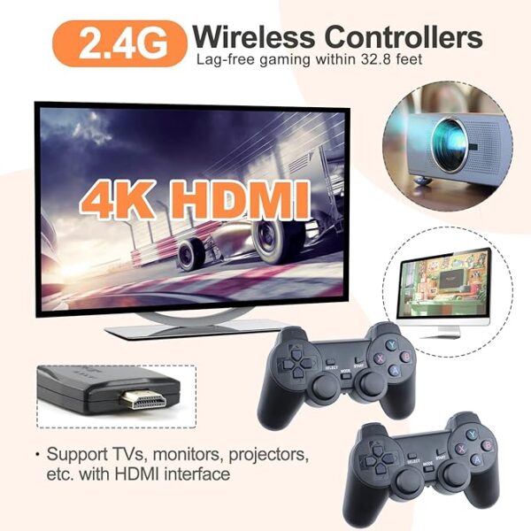 Wireless Retro Game Console, Retro Game Stick with Built-in 9 Emulators, 20,000+ Games, 4k Hdmi Output, and 2.4GHz Wireless Controller, Plug and Retro Play Video Games for Tv (64) - Image 6