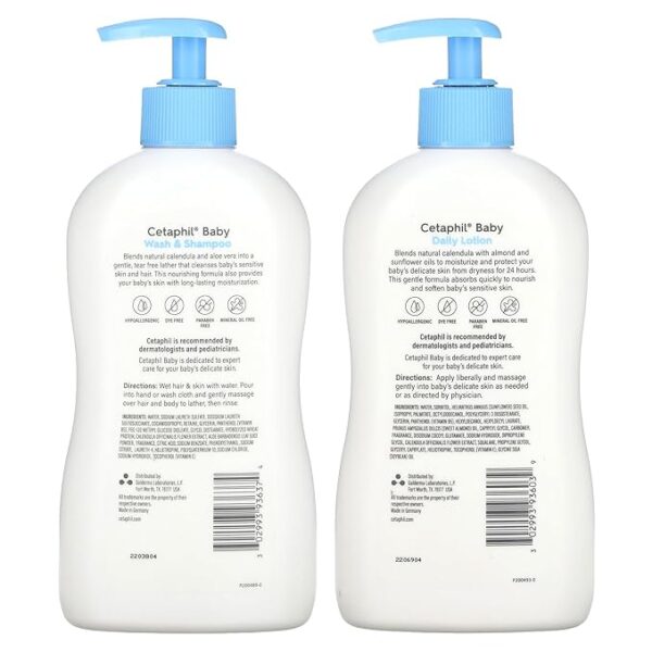 Cetaphil Baby Wash & Shampoo Plus Body Lotion, Healthy Skin Essentials, Head to Toe Hydration for up to 24 Hours, for Delicate, Sensitive Skin, 2-Pack,White - Image 3