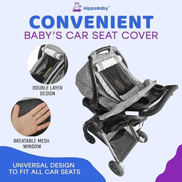 Waterproof Baby Car Seat Cover | Windproof Carseat Cover for Babies | Infant Car Seat Canopy for Boys and Girls | Car seat Cover Baby boy (Gray) - Image 6