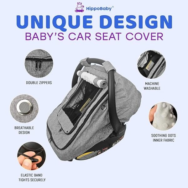 Waterproof Baby Car Seat Cover | Windproof Carseat Cover for Babies | Infant Car Seat Canopy for Boys and Girls | Car seat Cover Baby boy (Gray) - Image 2