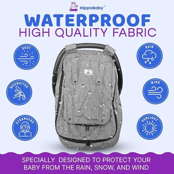 Waterproof Baby Car Seat Cover | Windproof Carseat Cover for Babies | Infant Car Seat Canopy for Boys and Girls | Car seat Cover Baby boy (Gray) - Image 5